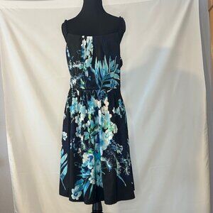 WHBM Navy flowered Dress with Straps Size 14